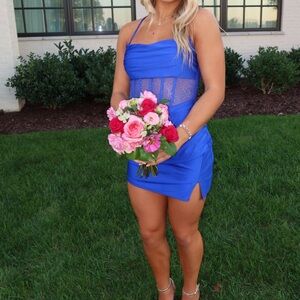 Stunning Blue homecoming Dress with Sheer Accents Sz 3-4 (small)